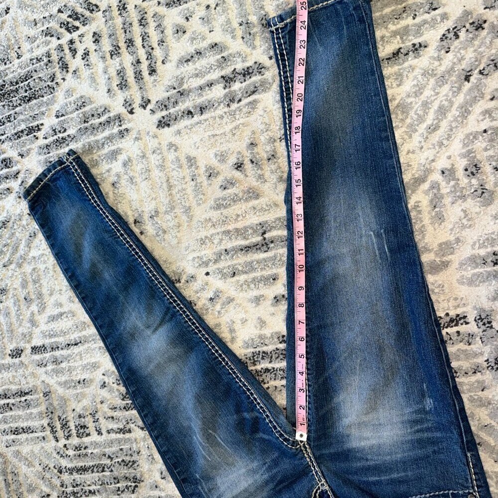 Almost Famous Women's Size 9 Skinny Jeans White Thread Low Rise Vintage 2000s - Picture 8 of 16